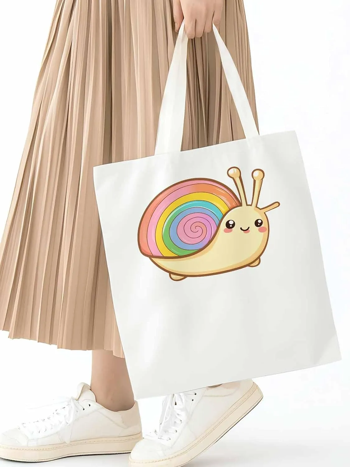 Canvas Tote Bag, Cartoon Rainbows Snails Aesthetic Canvas Tote Handbags for Women Shoulder Bag,