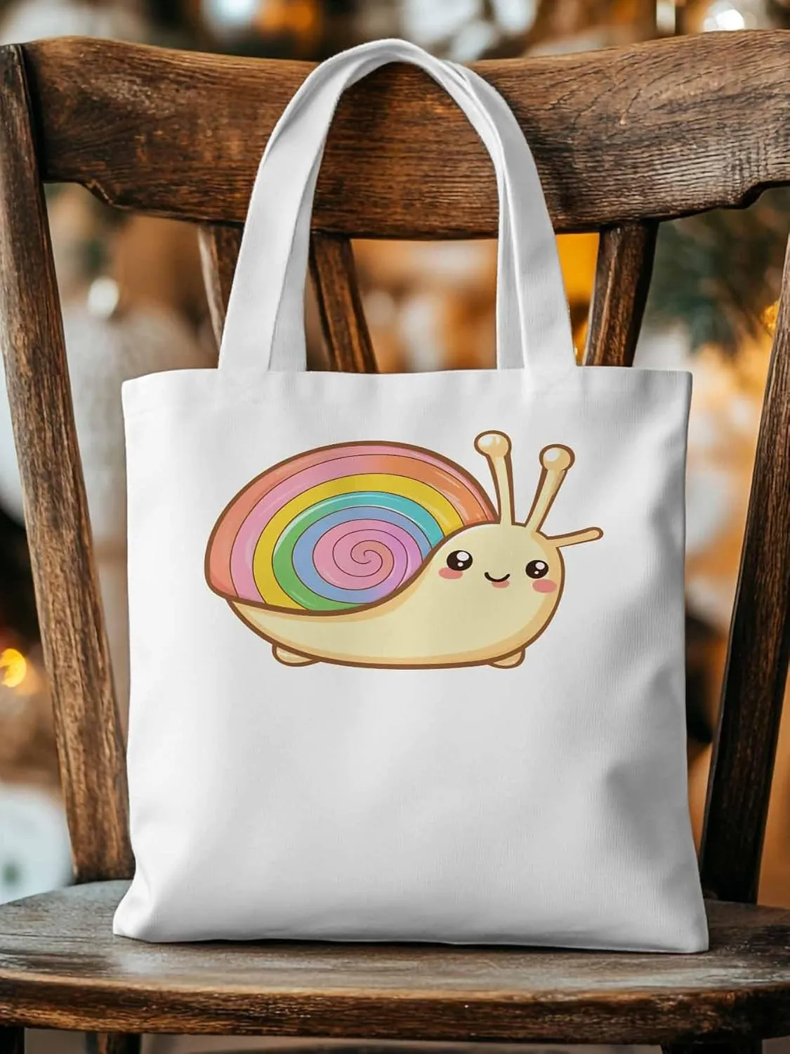 Canvas Tote Bag, Cartoon Rainbows Snails Aesthetic Canvas Tote Handbags for Women Shoulder Bag,