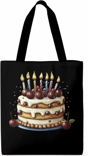 Canvas Tote Bag, Cartoons Cherry Birthday Cake Aesthetic Canvas Tote Handbags for Women Shoulder Bag,