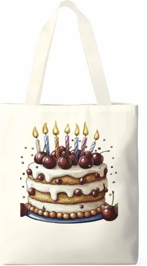 Canvas Tote Bag, Cartoons Cherry Birthday Cake Aesthetic Canvas Tote Handbags for Women Shoulder Bag,