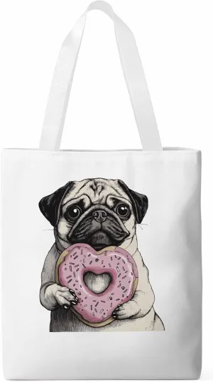 Canvas Tote Bag, Cartoons Cute Puppy Doughnut Aesthetic Canvas Tote Handbags for Women Shoulder Bag