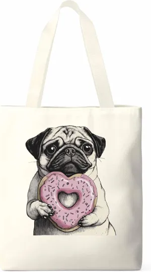 Canvas Tote Bag, Cartoons Cute Puppy Doughnut Aesthetic Canvas Tote Handbags for Women Shoulder Bag