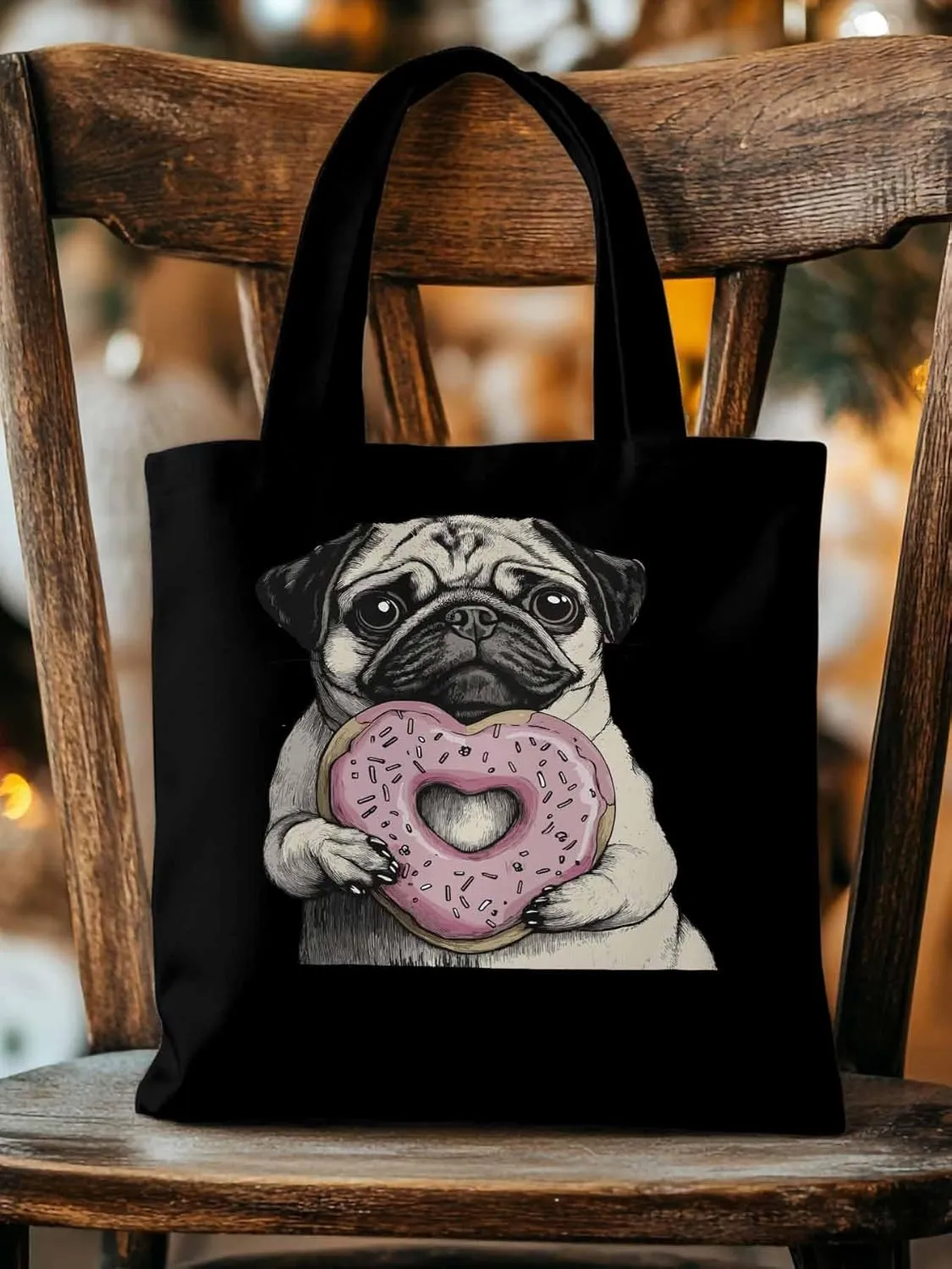 Canvas Tote Bag, Cartoons Cute Puppy Doughnut Aesthetic Canvas Tote Handbags for Women Shoulder Bag