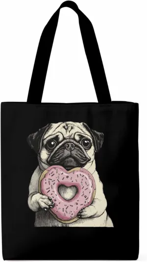 Canvas Tote Bag, Cartoons Cute Puppy Doughnut Aesthetic Canvas Tote Handbags for Women Shoulder Bag