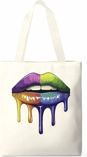 Canvas Tote Bag, Colorful Abstract Art Lips Aesthetic Canvas Tote Handbags for Women Shoulder Bag