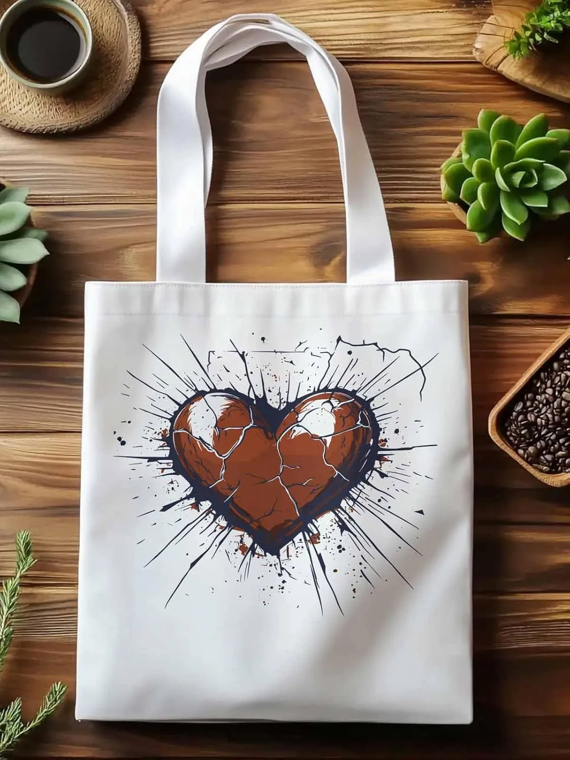 Canvas Tote Bag, Crack Love Heart Valentine's Day Aesthetic Canvas Tote Handbags for Women Shoulder Bag