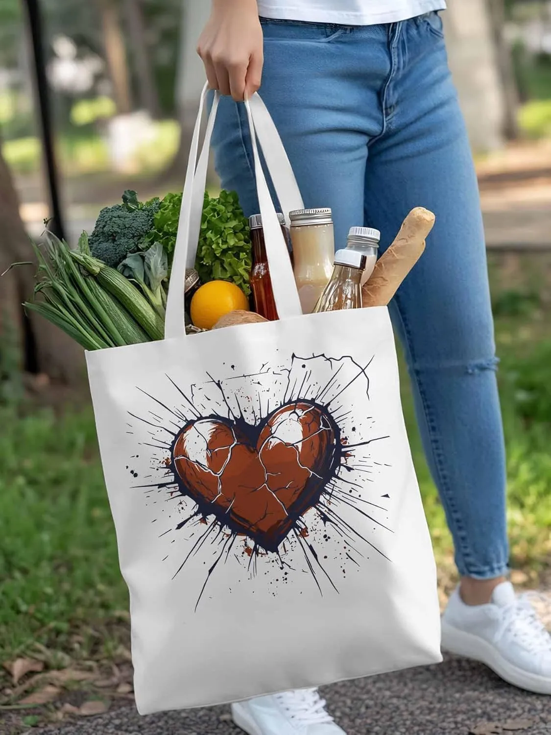 Canvas Tote Bag, Crack Love Heart Valentine's Day Aesthetic Canvas Tote Handbags for Women Shoulder Bag