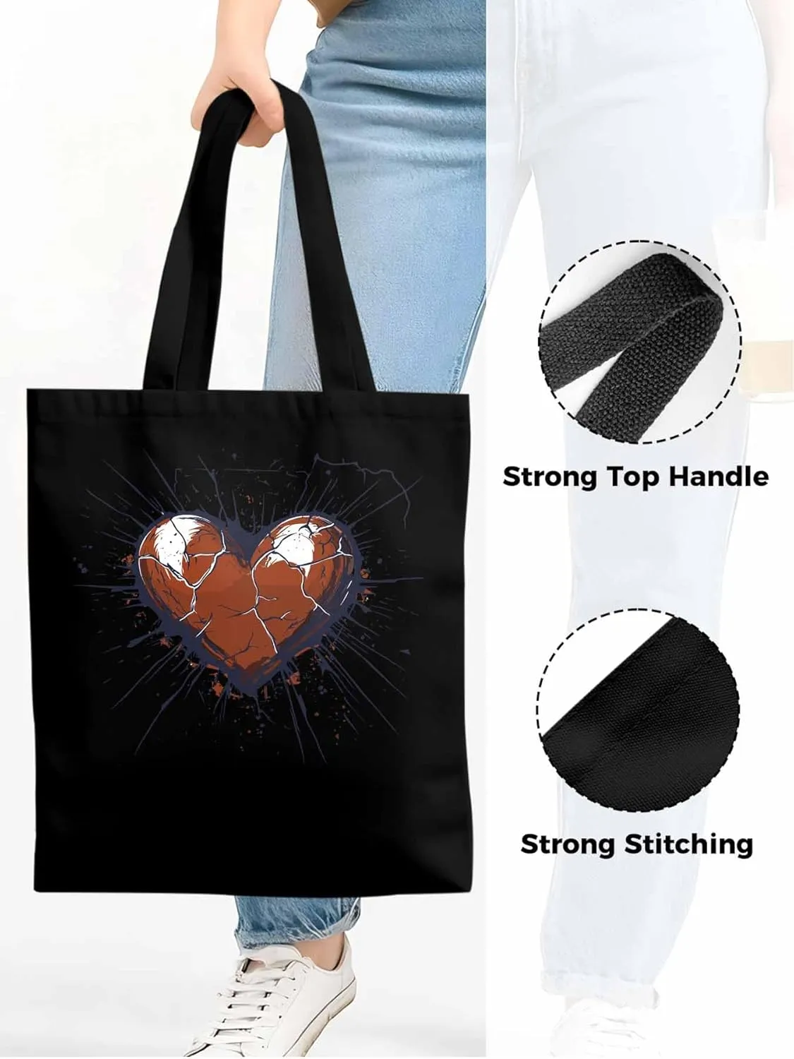 Canvas Tote Bag, Crack Love Heart Valentine's Day Aesthetic Canvas Tote Handbags for Women Shoulder Bag
