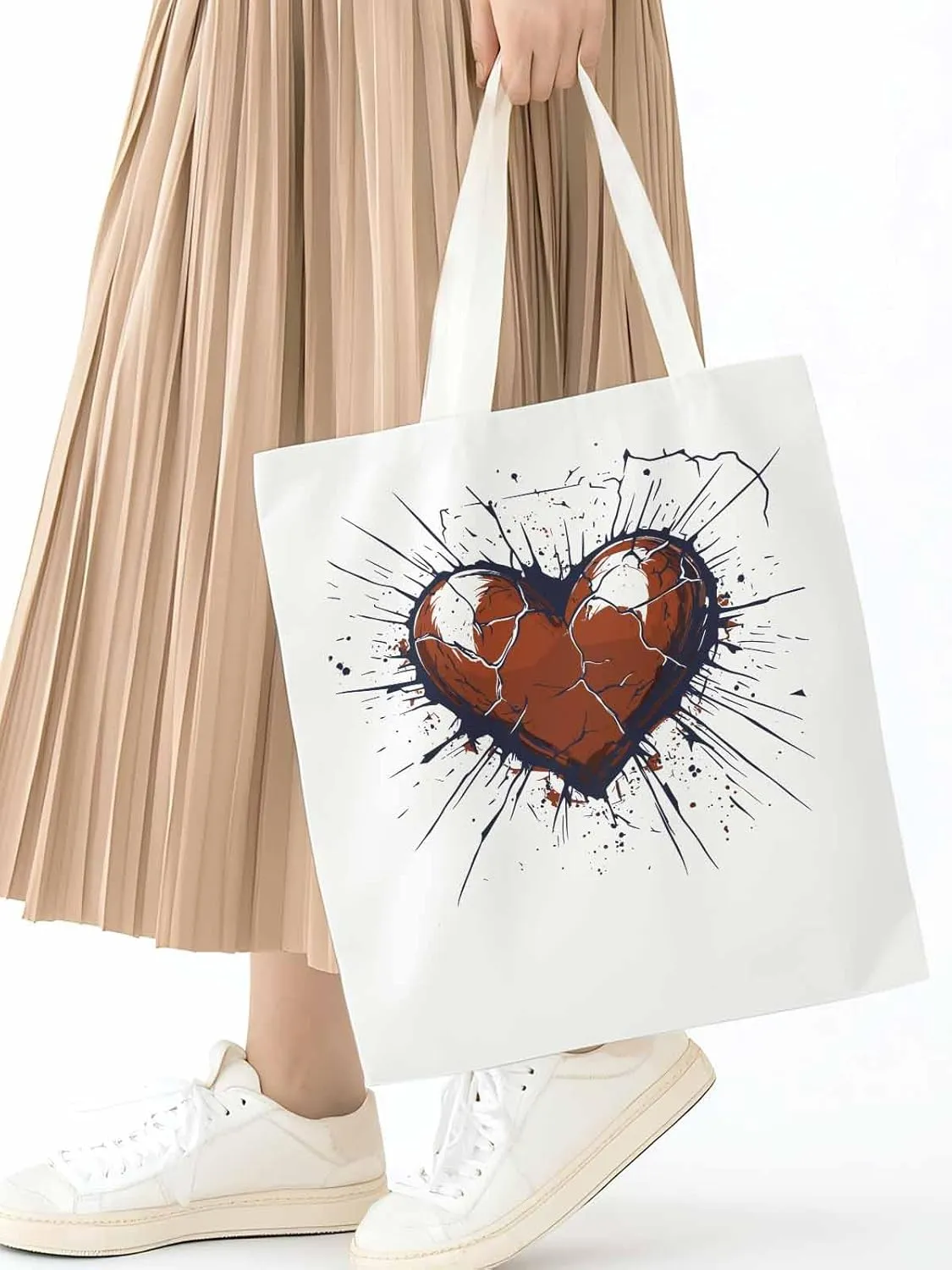 Canvas Tote Bag, Crack Love Heart Valentine's Day Aesthetic Canvas Tote Handbags for Women Shoulder Bag