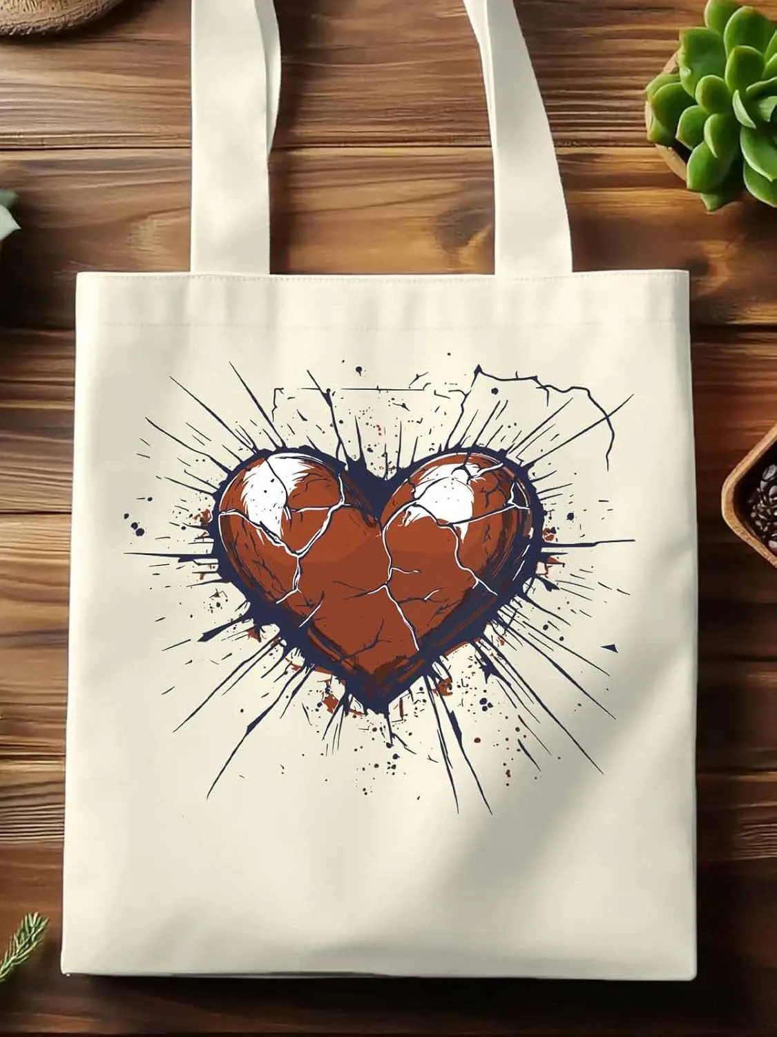 Canvas Tote Bag, Crack Love Heart Valentine's Day Aesthetic Canvas Tote Handbags for Women Shoulder Bag