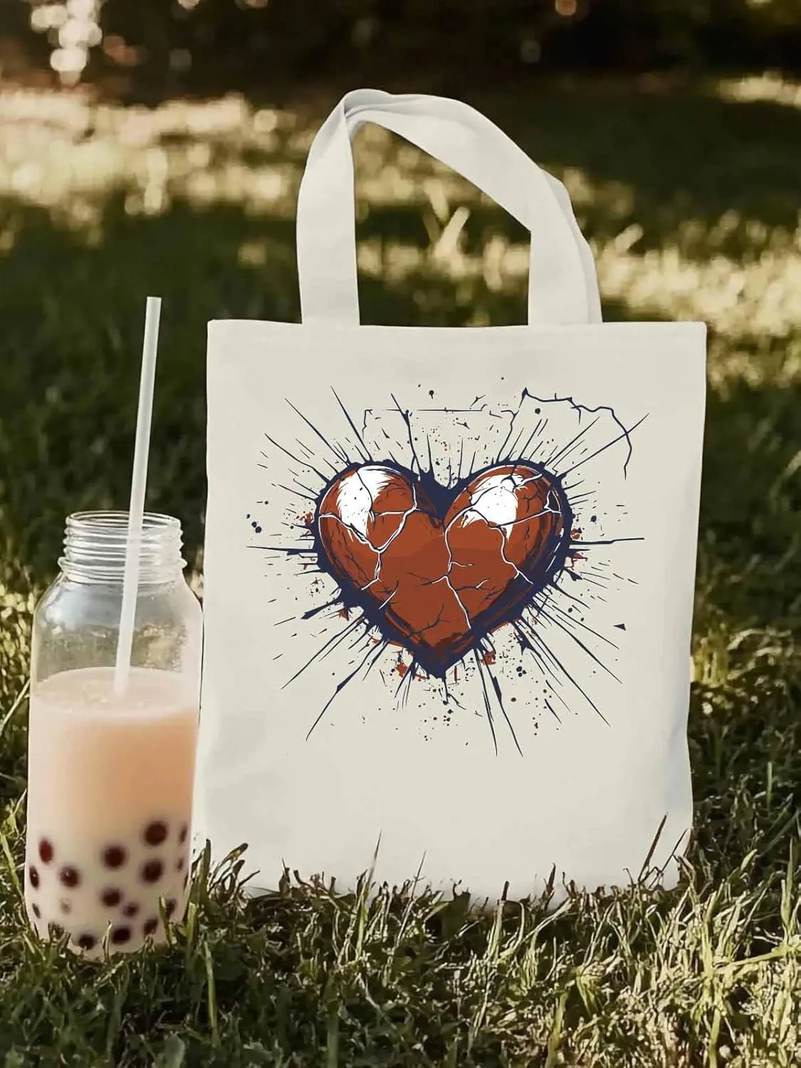 Canvas Tote Bag, Crack Love Heart Valentine's Day Aesthetic Canvas Tote Handbags for Women Shoulder Bag