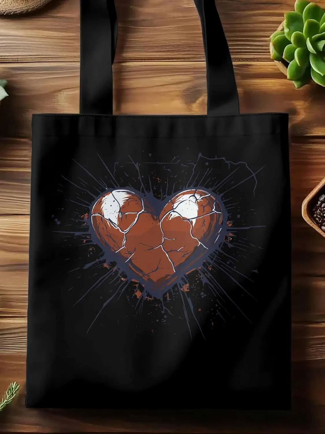 Canvas Tote Bag, Crack Love Heart Valentine's Day Aesthetic Canvas Tote Handbags for Women Shoulder Bag
