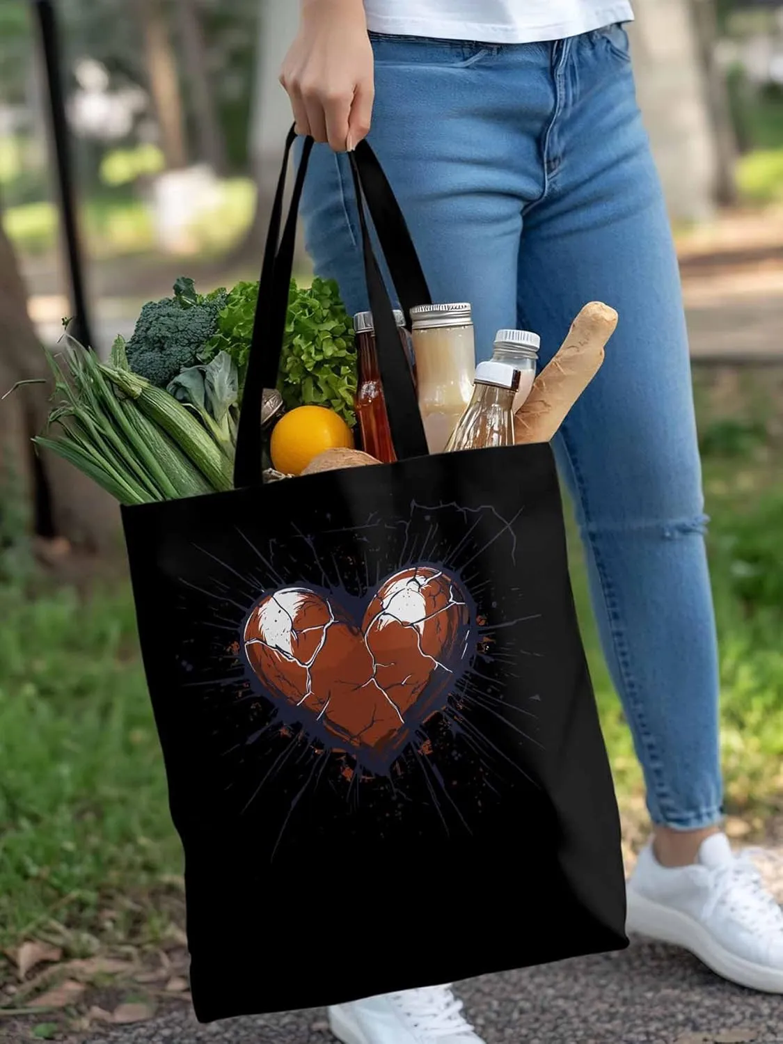 Canvas Tote Bag, Crack Love Heart Valentine's Day Aesthetic Canvas Tote Handbags for Women Shoulder Bag