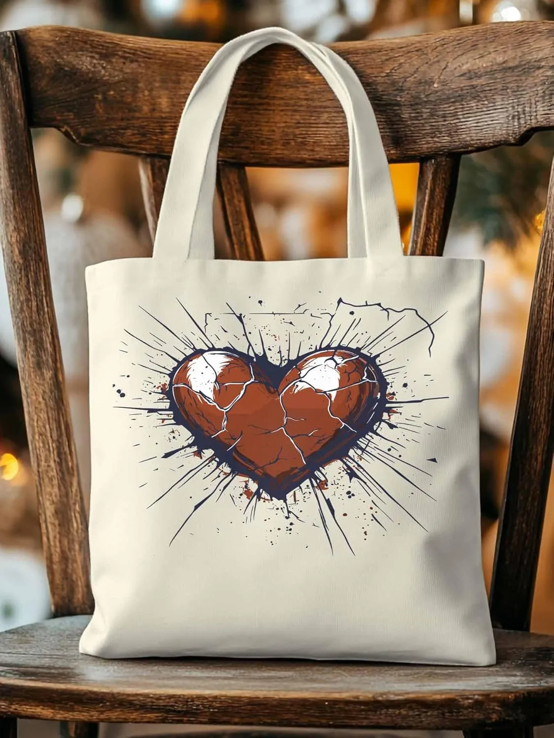 Canvas Tote Bag, Crack Love Heart Valentine's Day Aesthetic Canvas Tote Handbags for Women Shoulder Bag