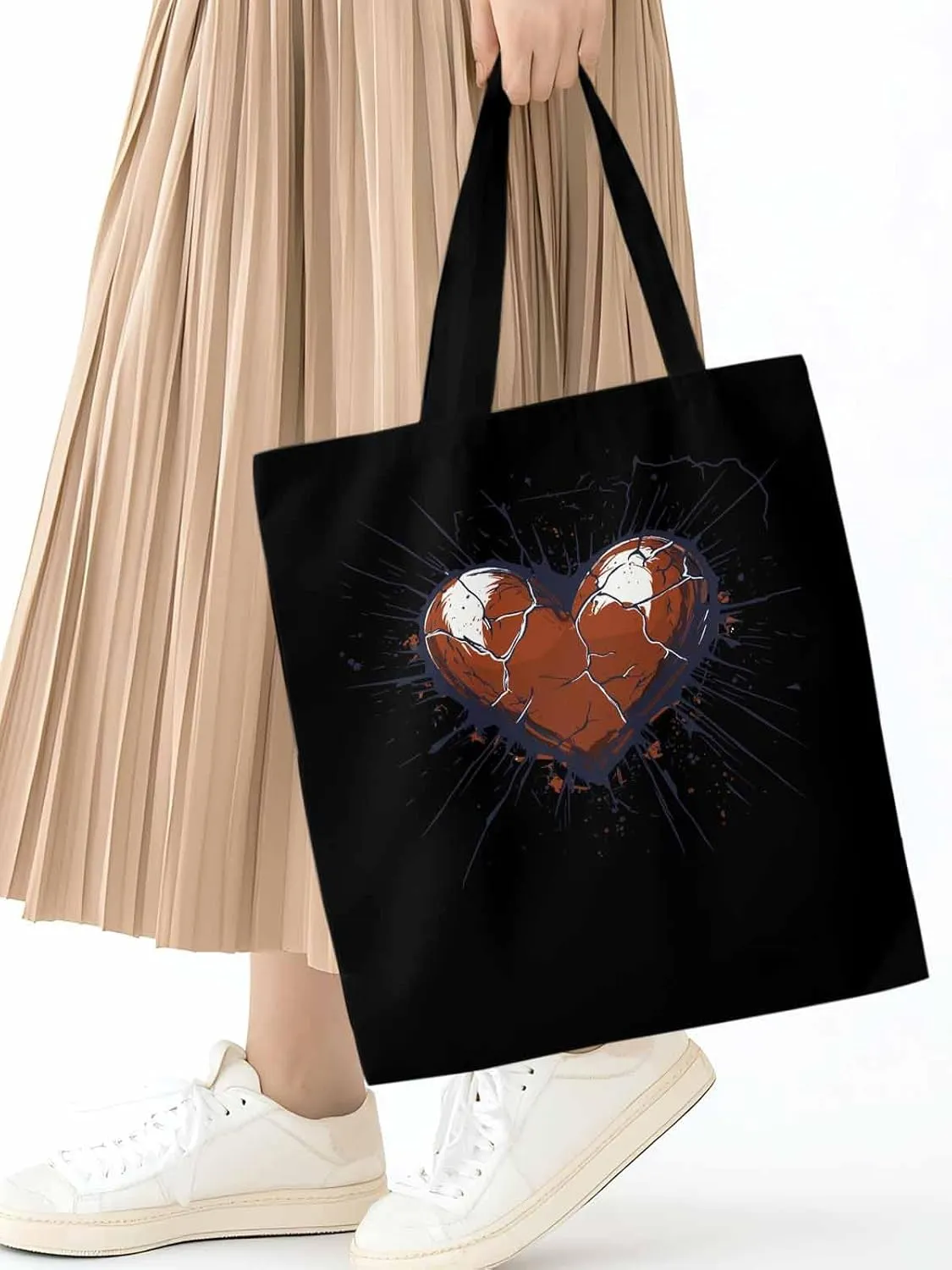 Canvas Tote Bag, Crack Love Heart Valentine's Day Aesthetic Canvas Tote Handbags for Women Shoulder Bag