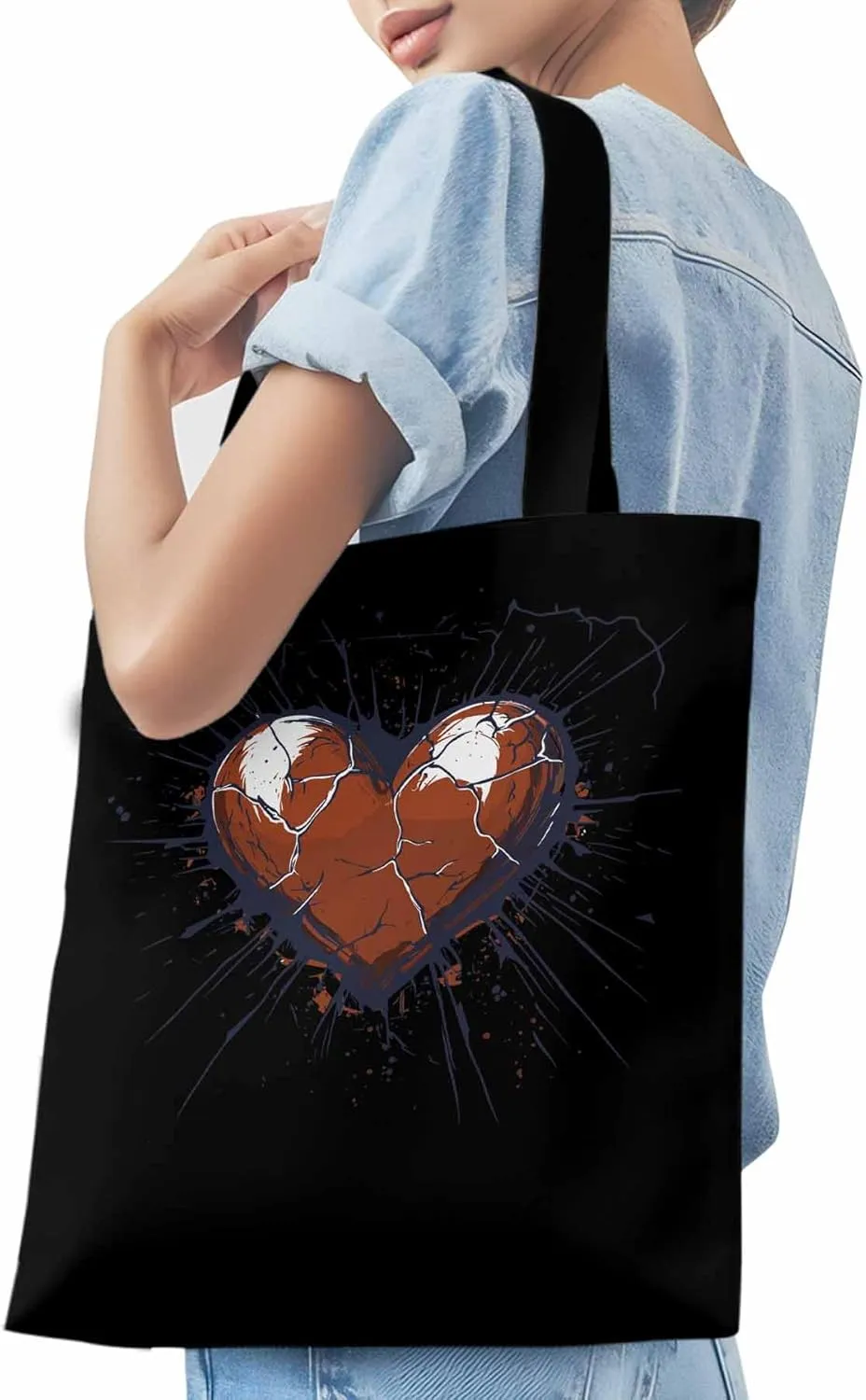 Canvas Tote Bag, Crack Love Heart Valentine's Day Aesthetic Canvas Tote Handbags for Women Shoulder Bag