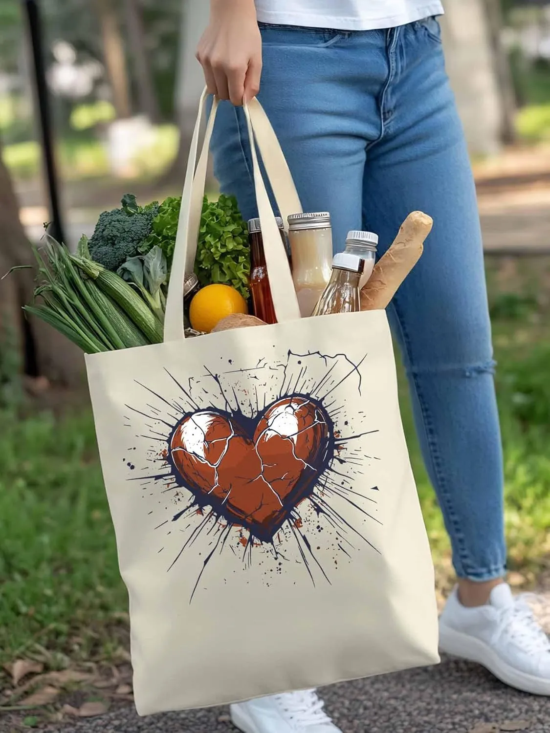 Canvas Tote Bag, Crack Love Heart Valentine's Day Aesthetic Canvas Tote Handbags for Women Shoulder Bag