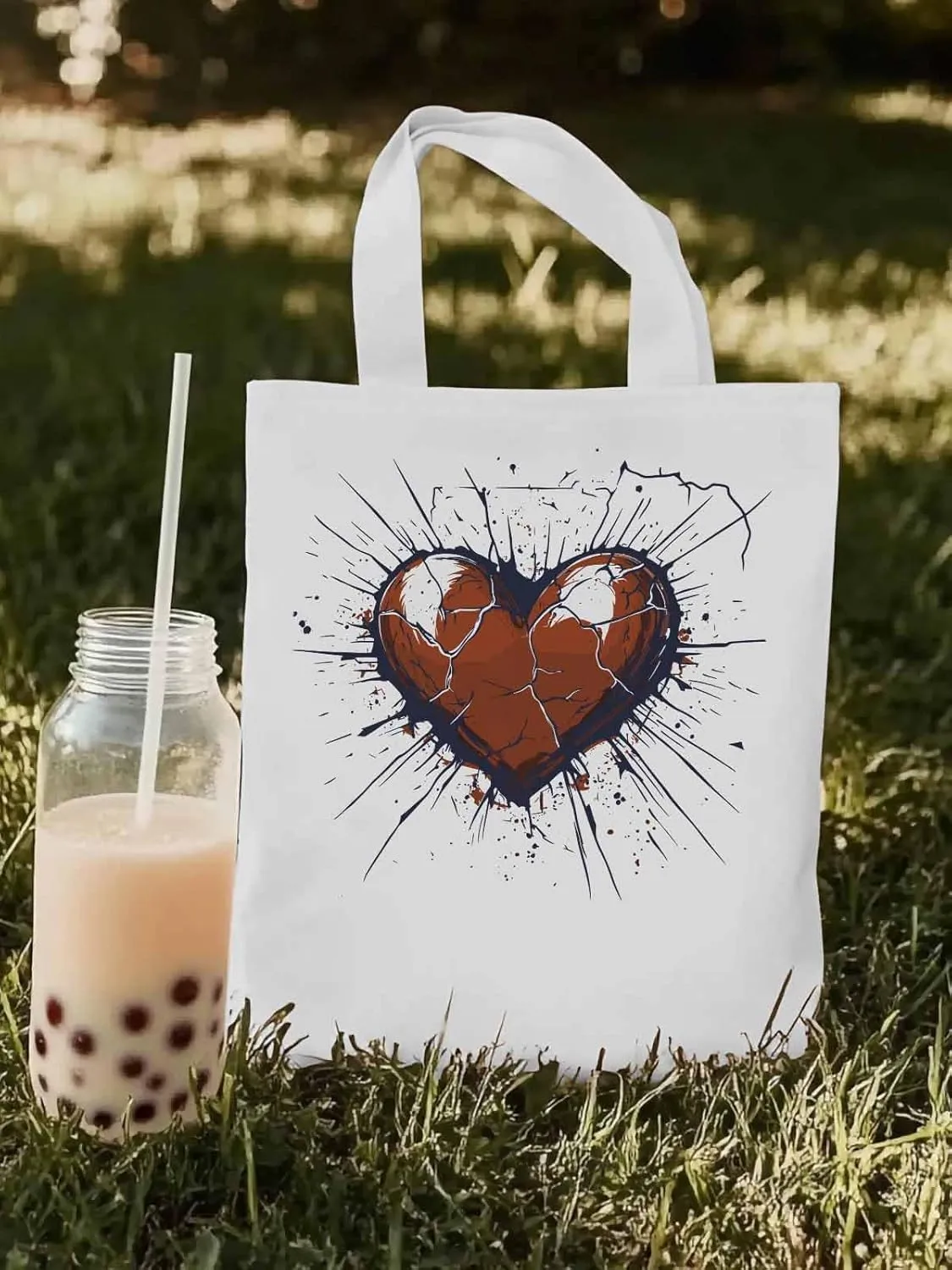 Canvas Tote Bag, Crack Love Heart Valentine's Day Aesthetic Canvas Tote Handbags for Women Shoulder Bag