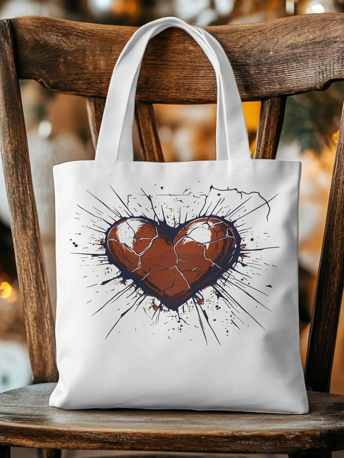 Canvas Tote Bag, Crack Love Heart Valentine's Day Aesthetic Canvas Tote Handbags for Women Shoulder Bag