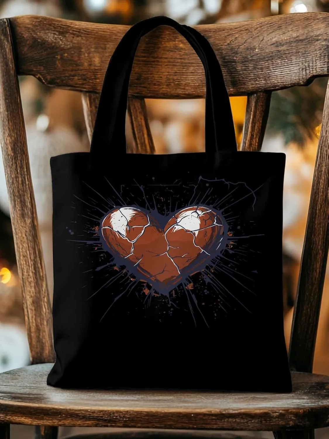 Canvas Tote Bag, Crack Love Heart Valentine's Day Aesthetic Canvas Tote Handbags for Women Shoulder Bag