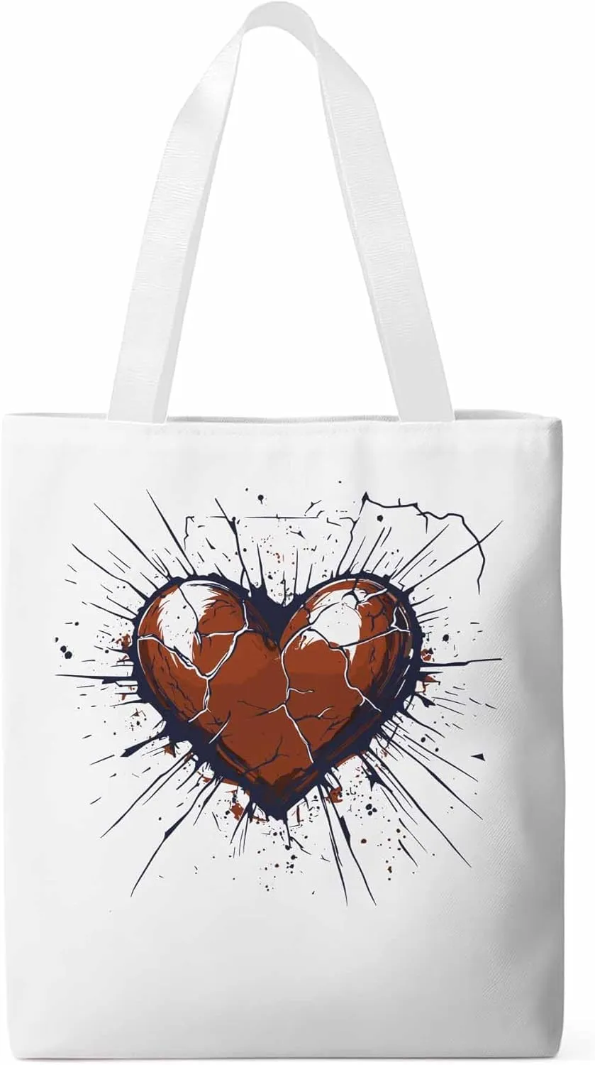 Canvas Tote Bag, Crack Love Heart Valentine's Day Aesthetic Canvas Tote Handbags for Women Shoulder Bag