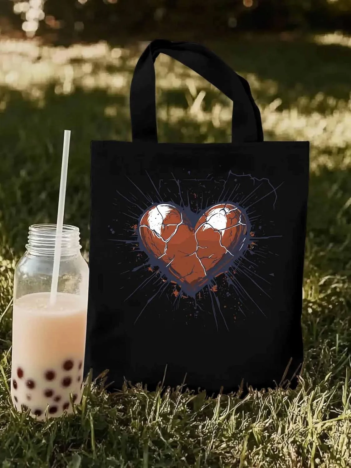 Canvas Tote Bag, Crack Love Heart Valentine's Day Aesthetic Canvas Tote Handbags for Women Shoulder Bag