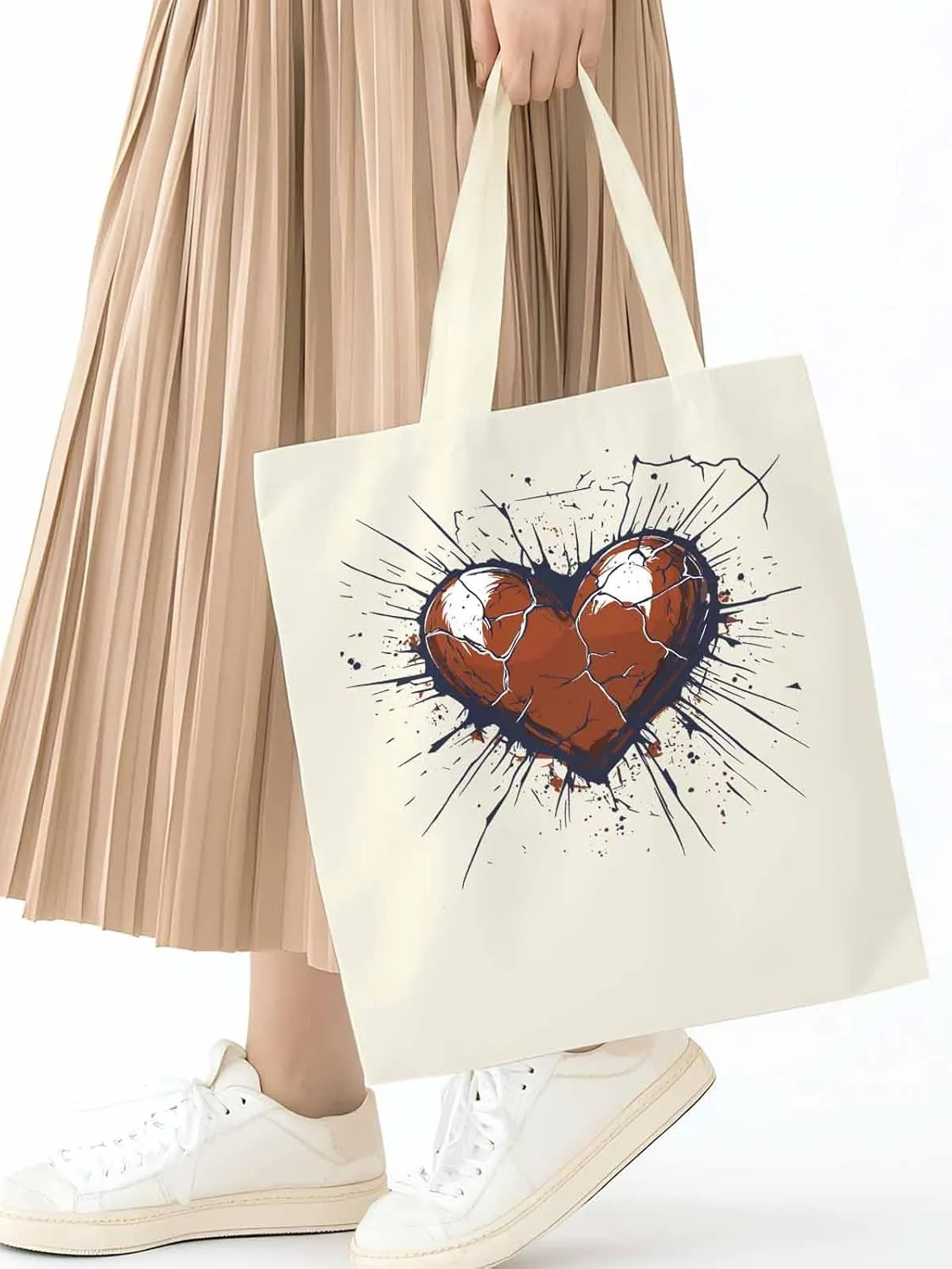 Canvas Tote Bag, Crack Love Heart Valentine's Day Aesthetic Canvas Tote Handbags for Women Shoulder Bag