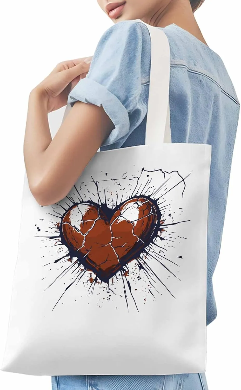 Canvas Tote Bag, Crack Love Heart Valentine's Day Aesthetic Canvas Tote Handbags for Women Shoulder Bag