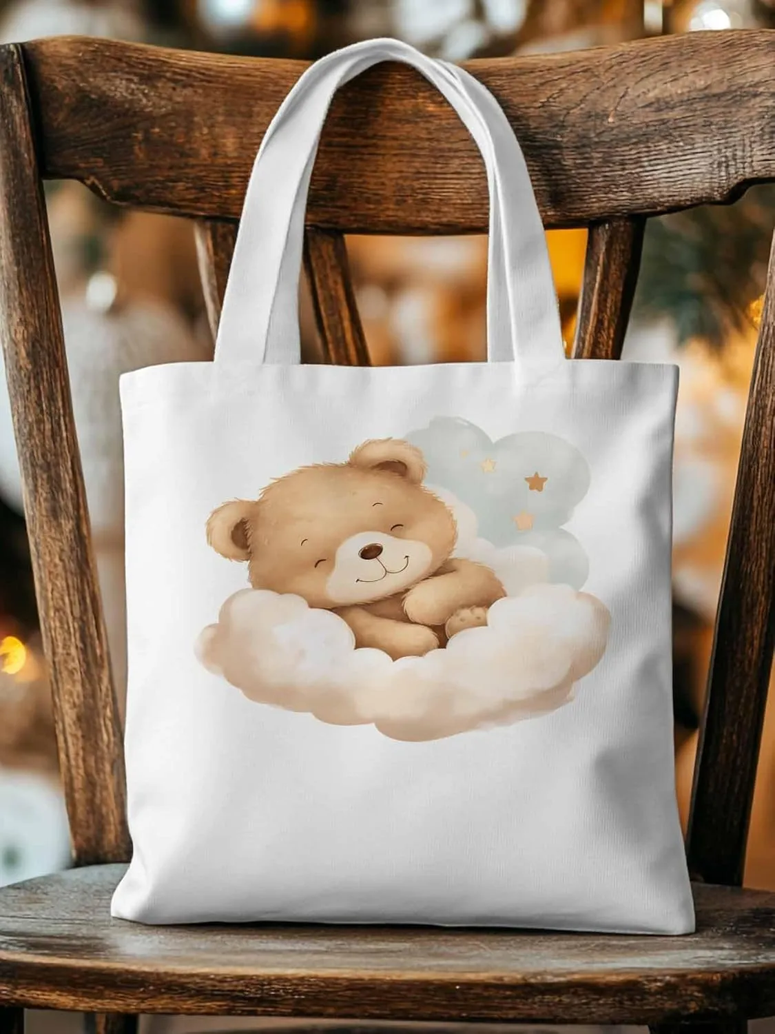 Canvas Tote Bag, Cute Animals Aesthetic Canvas Tote Handbags for Women Shoulder Bag Watercolor Clouds