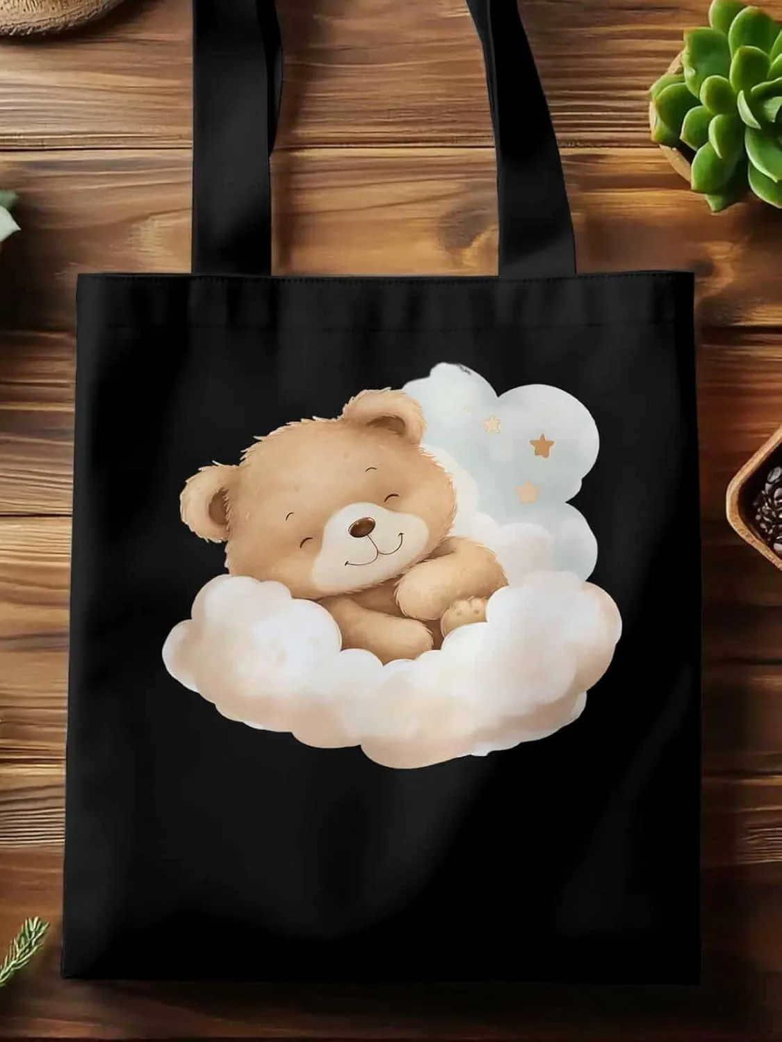 Canvas Tote Bag, Cute Animals Aesthetic Canvas Tote Handbags for Women Shoulder Bag Watercolor Clouds