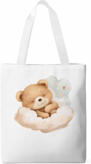 Canvas Tote Bag, Cute Animals Aesthetic Canvas Tote Handbags for Women Shoulder Bag Watercolor Clouds