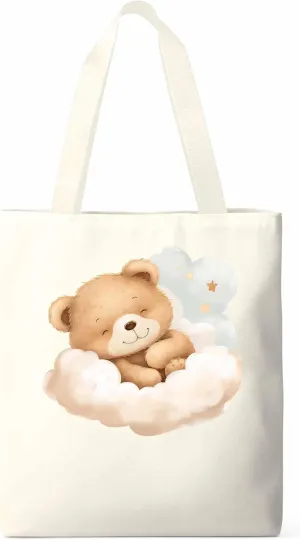 Canvas Tote Bag, Cute Animals Aesthetic Canvas Tote Handbags for Women Shoulder Bag Watercolor Clouds