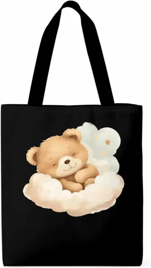 Canvas Tote Bag, Cute Animals Aesthetic Canvas Tote Handbags for Women Shoulder Bag Watercolor Clouds