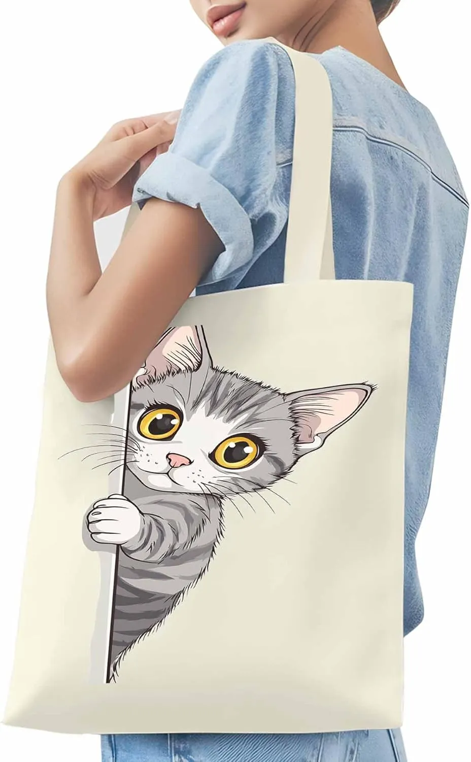 Canvas Tote Bag, Cute Cartoon Pet Cat Aesthetic Canvas Tote Handbags for Women Shoulder Bag,