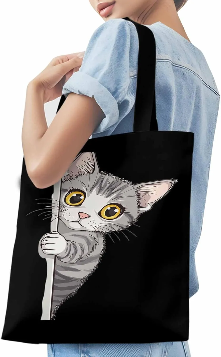 Canvas Tote Bag, Cute Cartoon Pet Cat Aesthetic Canvas Tote Handbags for Women Shoulder Bag,