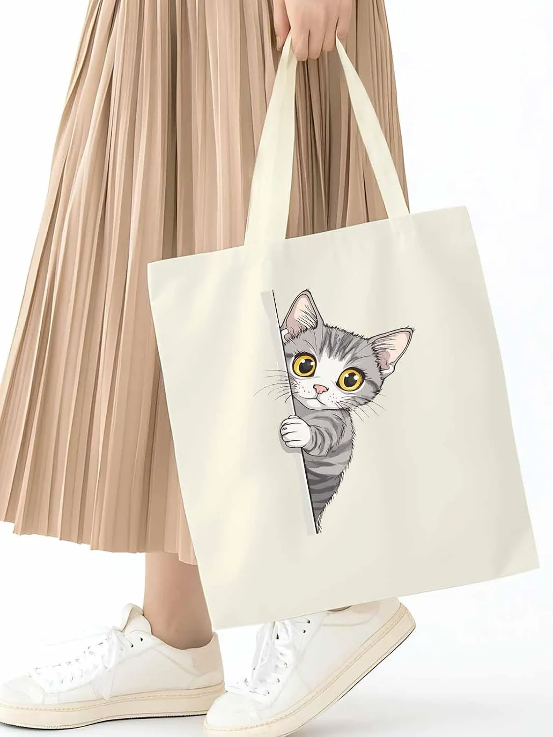 Canvas Tote Bag, Cute Cartoon Pet Cat Aesthetic Canvas Tote Handbags for Women Shoulder Bag,