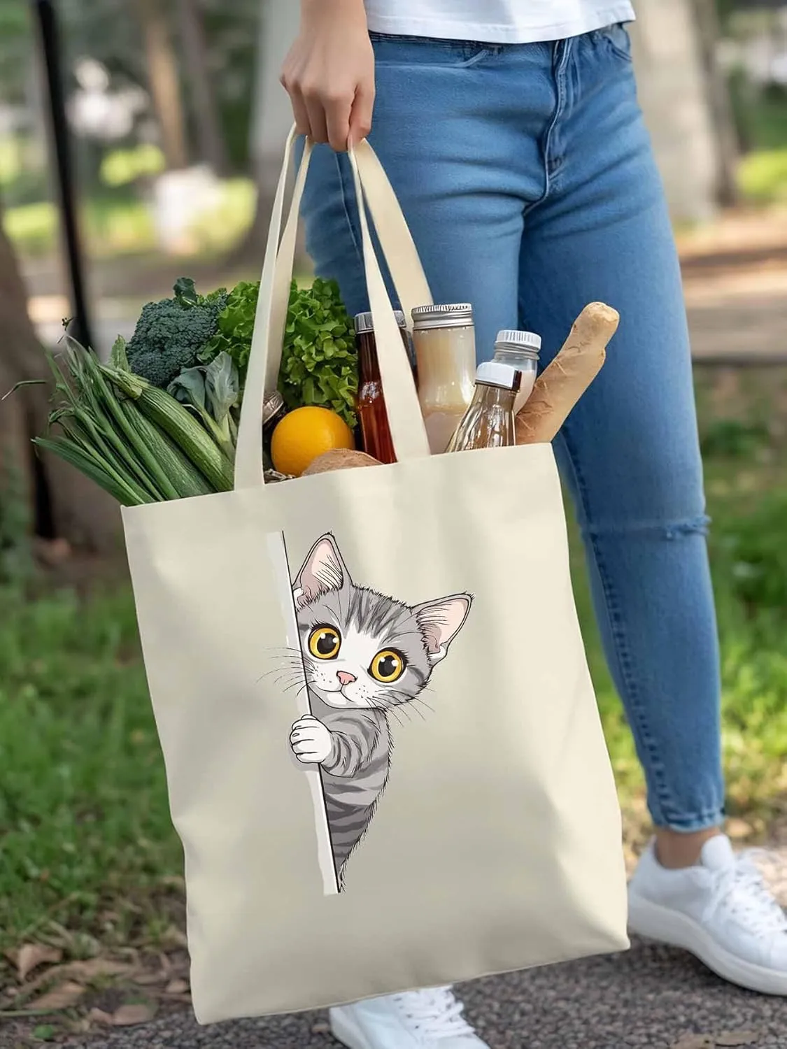 Canvas Tote Bag, Cute Cartoon Pet Cat Aesthetic Canvas Tote Handbags for Women Shoulder Bag,