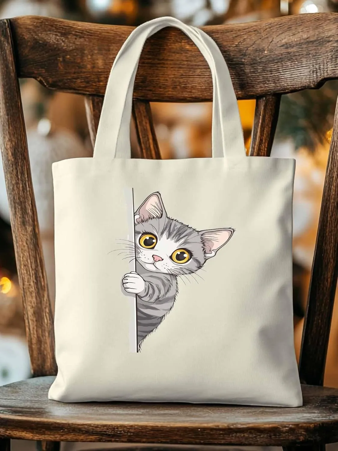 Canvas Tote Bag, Cute Cartoon Pet Cat Aesthetic Canvas Tote Handbags for Women Shoulder Bag,