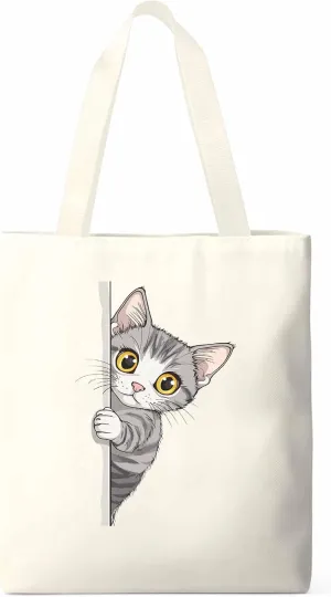 Canvas Tote Bag, Cute Cartoon Pet Cat Aesthetic Canvas Tote Handbags for Women Shoulder Bag,