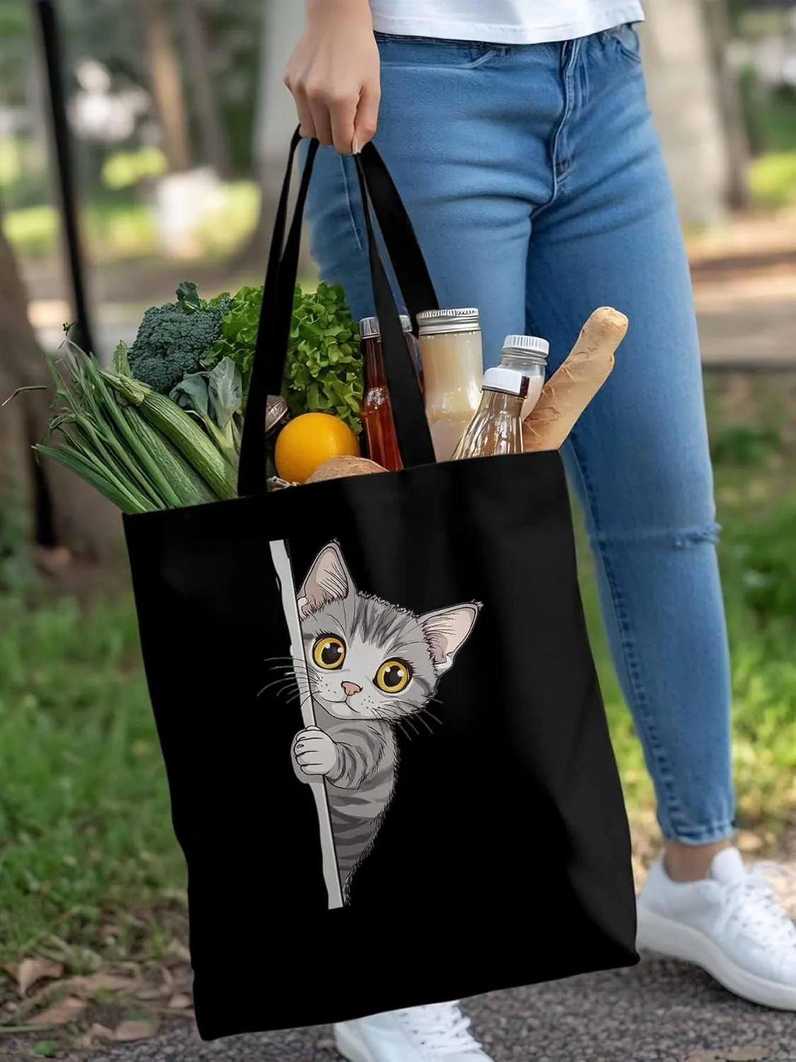 Canvas Tote Bag, Cute Cartoon Pet Cat Aesthetic Canvas Tote Handbags for Women Shoulder Bag,