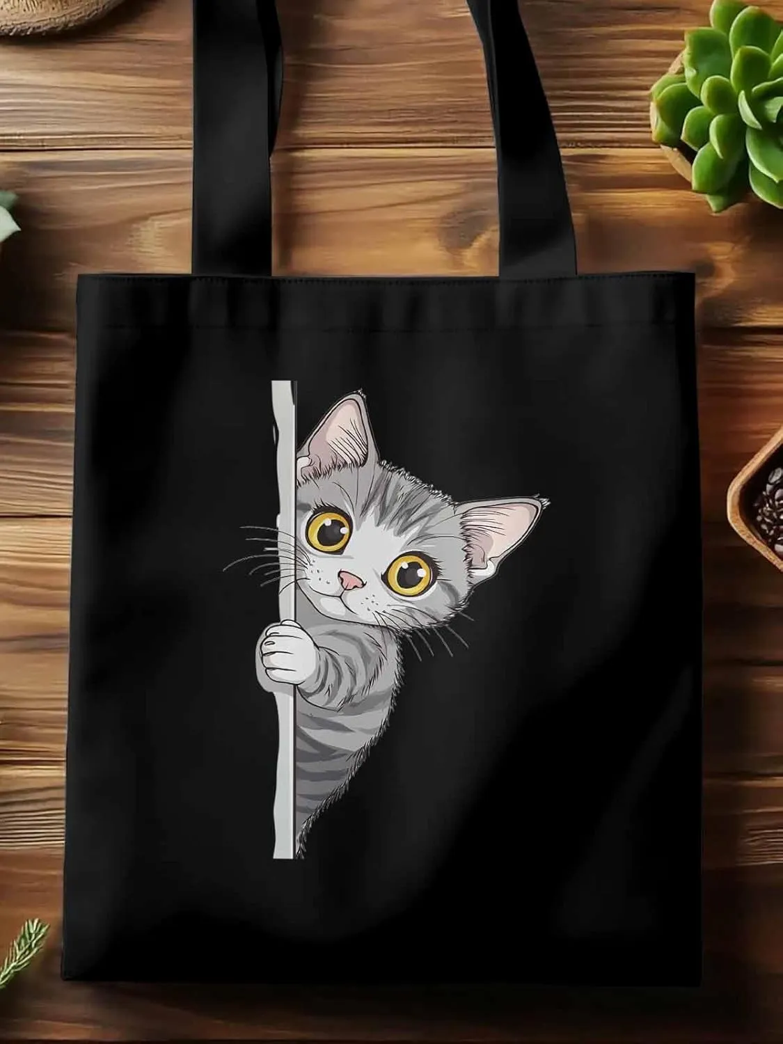 Canvas Tote Bag, Cute Cartoon Pet Cat Aesthetic Canvas Tote Handbags for Women Shoulder Bag,