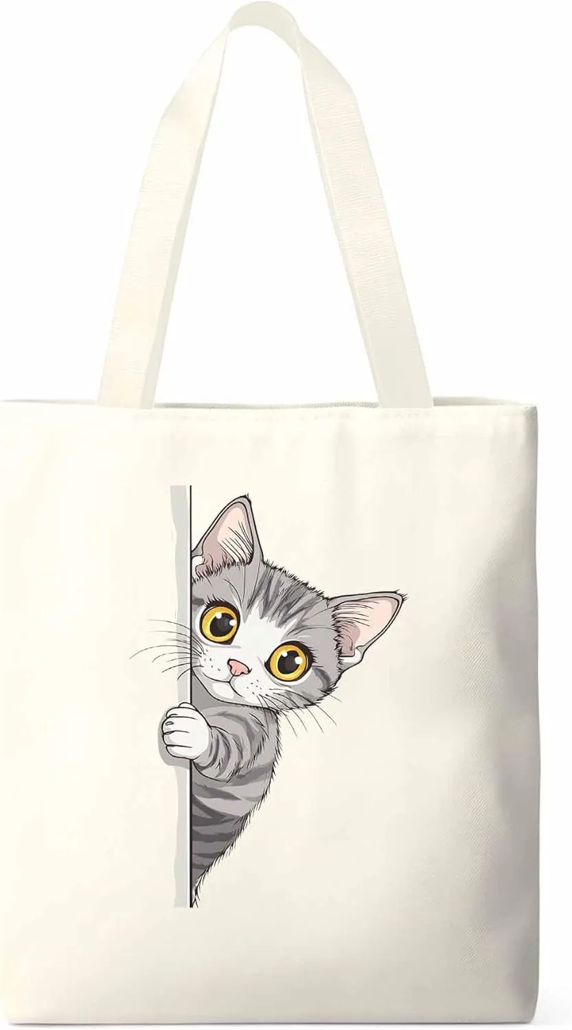 Canvas Tote Bag, Cute Cartoon Pet Cat Aesthetic Canvas Tote Handbags for Women Shoulder Bag,