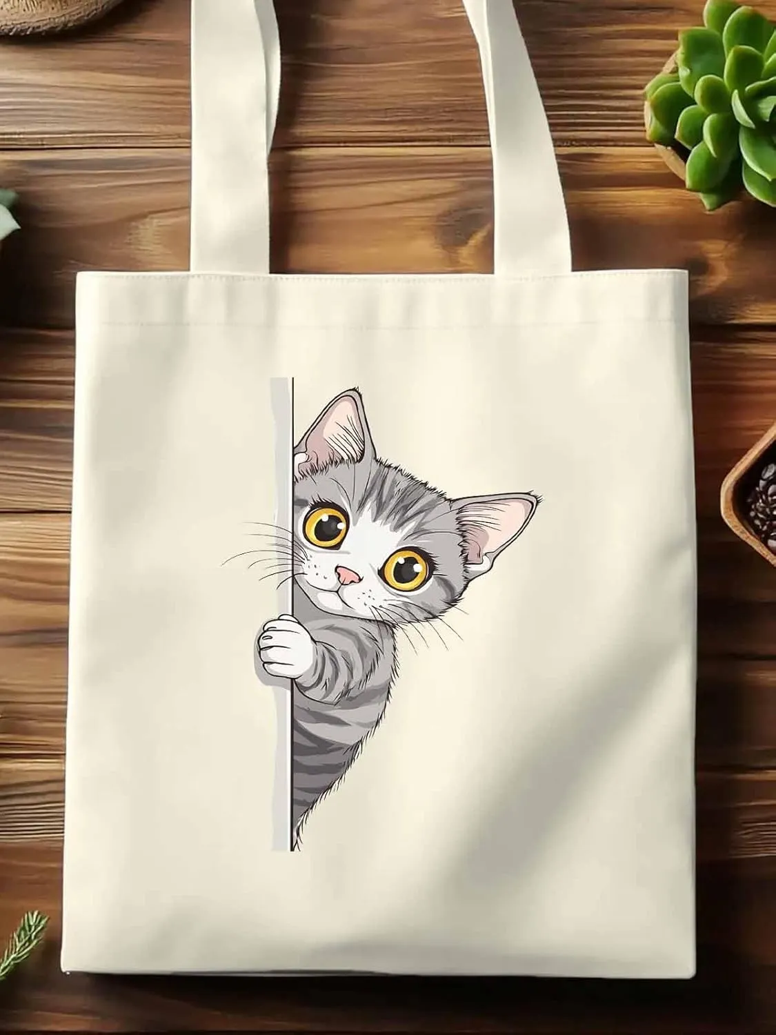Canvas Tote Bag, Cute Cartoon Pet Cat Aesthetic Canvas Tote Handbags for Women Shoulder Bag,