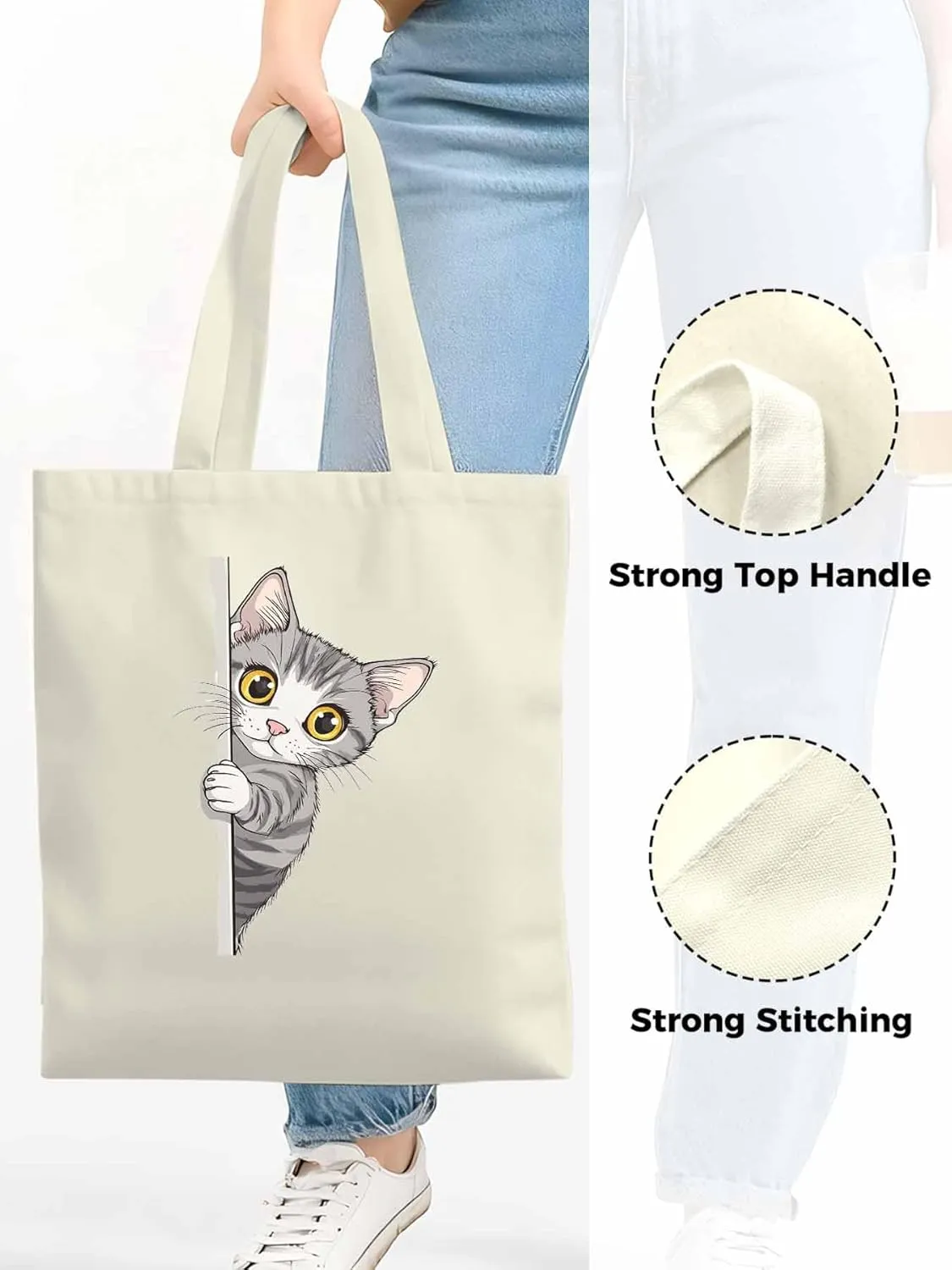 Canvas Tote Bag, Cute Cartoon Pet Cat Aesthetic Canvas Tote Handbags for Women Shoulder Bag,