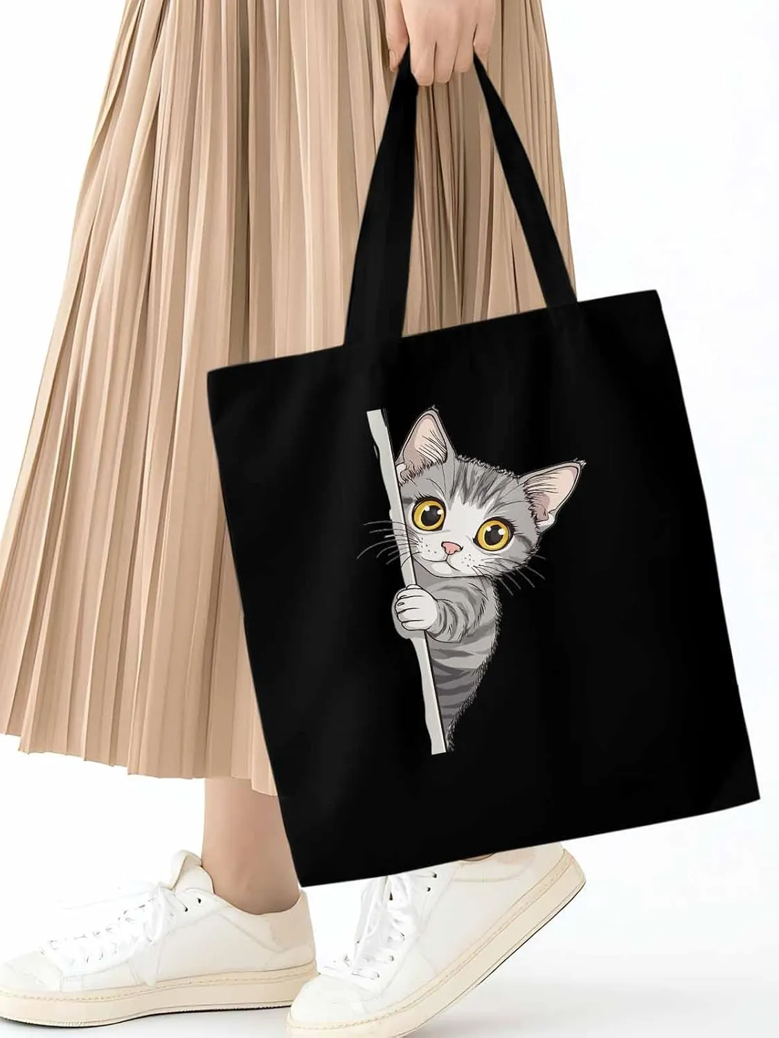 Canvas Tote Bag, Cute Cartoon Pet Cat Aesthetic Canvas Tote Handbags for Women Shoulder Bag,