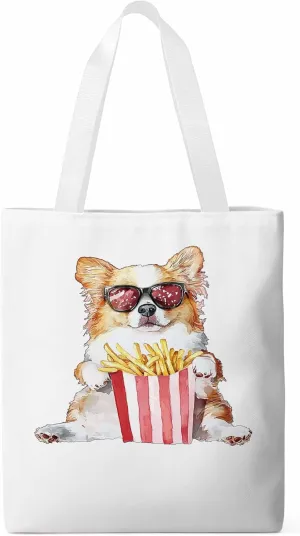 Canvas Tote Bag, Cute Funny Dog French Fries Aesthetic Canvas Tote Handbags for Women Shoulder Bag,