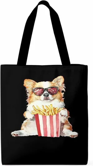 Canvas Tote Bag, Cute Funny Dog French Fries Aesthetic Canvas Tote Handbags for Women Shoulder Bag,
