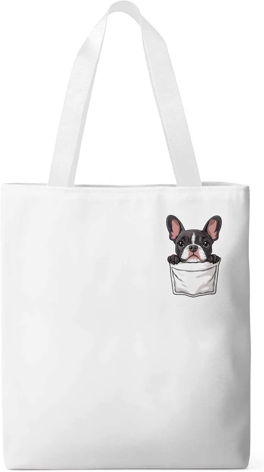 Canvas Tote Bag, Dog Pockets Printed Aesthetic Canvas Tote Handbags for Women Shoulder Bag Cute