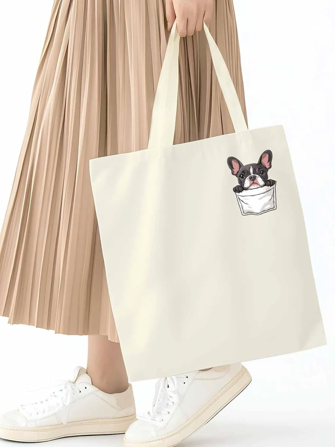 Canvas Tote Bag, Dog Pockets Printed Aesthetic Canvas Tote Handbags for Women Shoulder Bag Cute