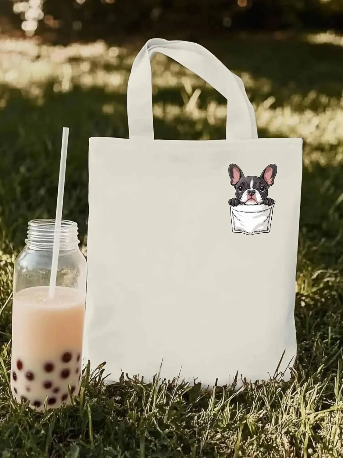 Canvas Tote Bag, Dog Pockets Printed Aesthetic Canvas Tote Handbags for Women Shoulder Bag Cute
